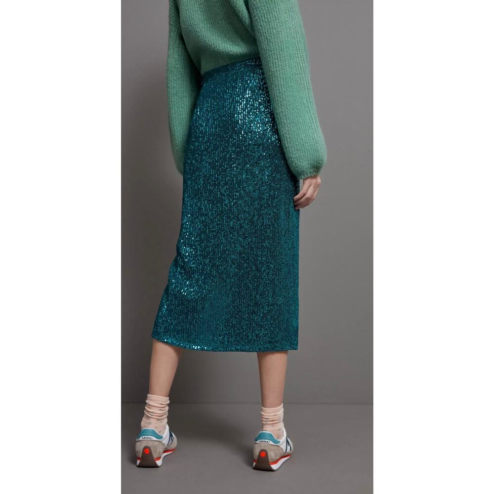 Anthropologie Maeve Alicia Sequined Midi Skirt Green Size Small - Picture 2 of 12